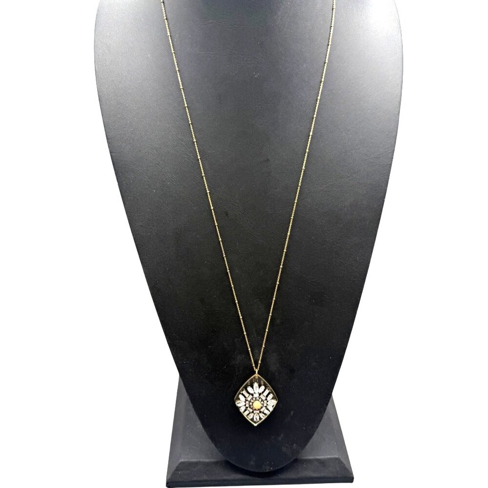 Ann Taylor Necklace Clear Acrylic Rhinestone Statement Gold Tone 36 inches